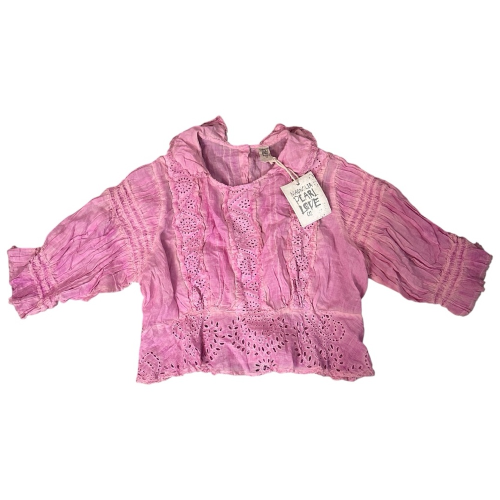New Magnolia Pearl Ramie Daisie Eyelet Blouse One Size